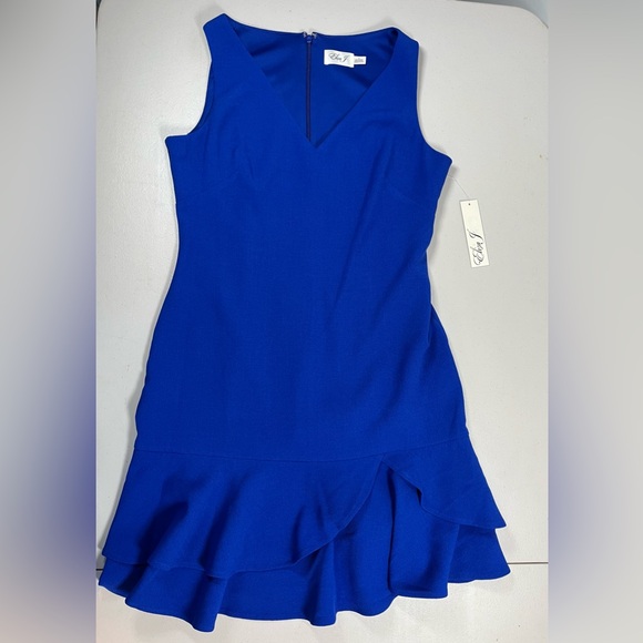 Eliza J Royal Blue sheath ruffled hem V-Neck Mini cocktail Dress, NWT, size 8 - Picture 10 of 17